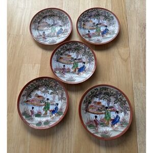 Set of 5 Vintage Hand Painted Porcelain Geisha Plates Made In Japan 5-1/2"